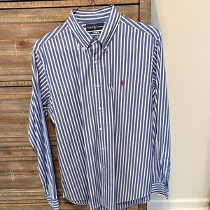 Ralph Lauren Custom Fit (Size Large) Blue and White Striped Button Down Shirt